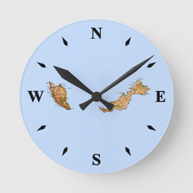 Redondo Relógio de Mapa da Malásia (Frente)