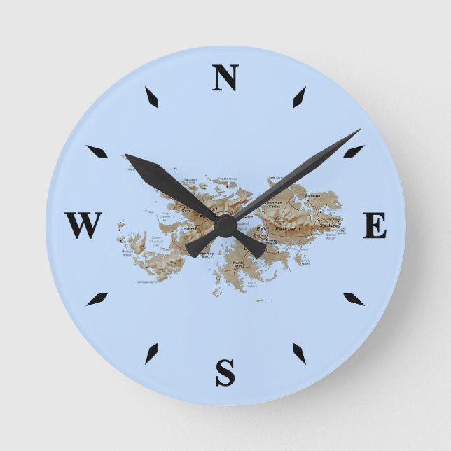 Redondo Relógio de Mapa das Ilhas Falkland (Frente)
