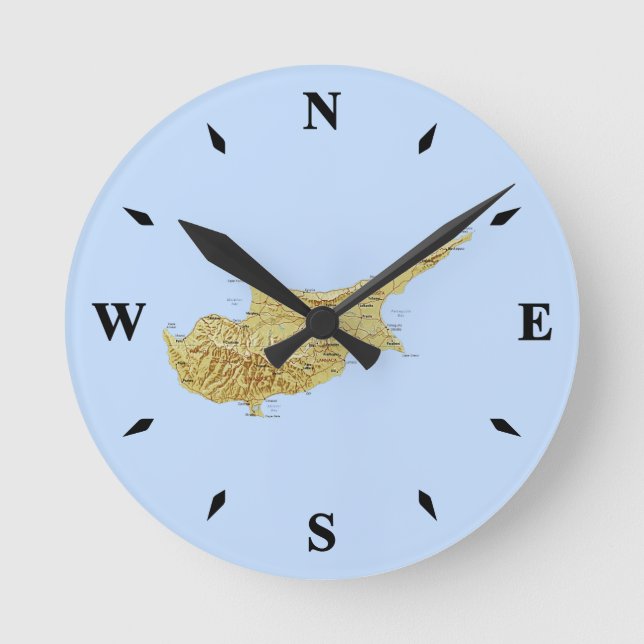 Redondo Relógio de Mapa de Chipre (Frente)