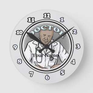 Redondo Relógio de Médico Personalizado Preto