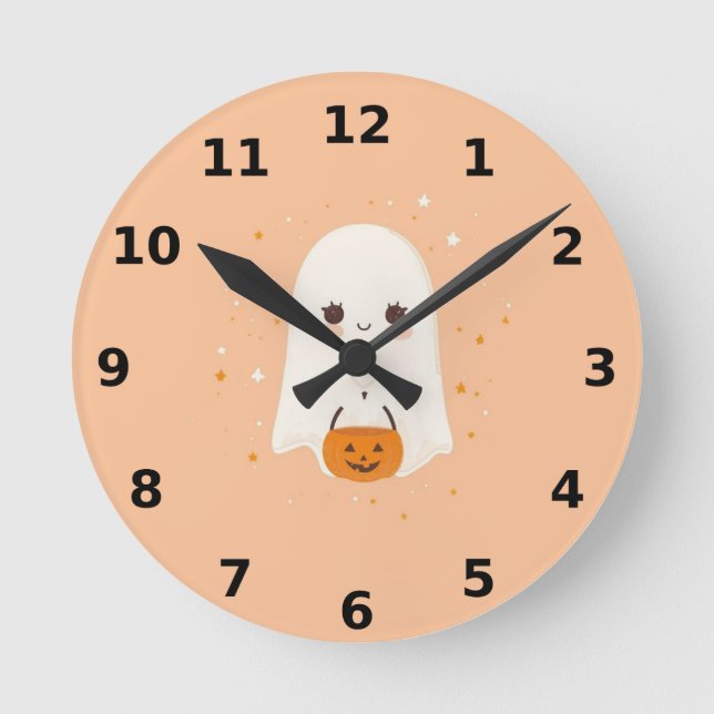 Redondo Relógio de Muro Ghost Galloween Bonito - Decoração (Frente)