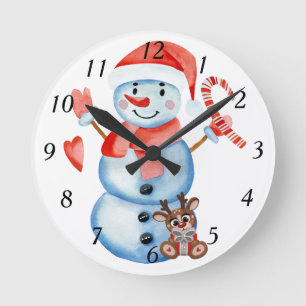 Redondo Relógio de Natal de boneco de neve