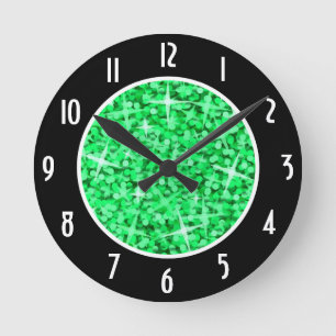 Redondo Relógio de Números Pretos Verde Glitz