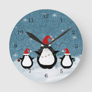 Redondo Relógio de Pinguins de Natal