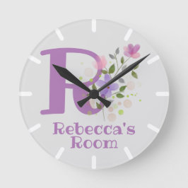 Redondo Relógio de quarto de criança com nome e inicial