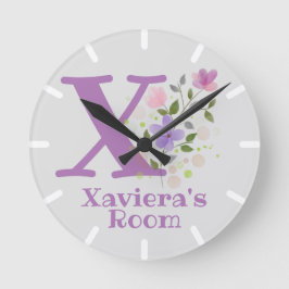 Redondo Relógio de quarto de criança com nome e inicial