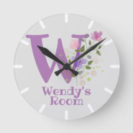 Redondo Relógio de quarto de criança com nome e inicial
