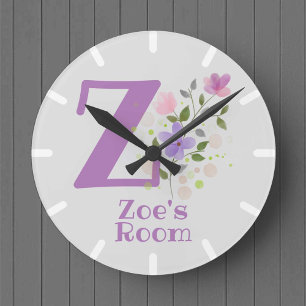 Redondo Relógio de quarto de criança com nome Zoe