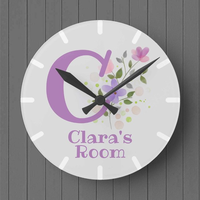 Redondo Relógio de quarto para crianças com o nome Clara (Criador carregado)