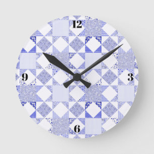 Redondo Relógio de quilting azul decoração minimalista par