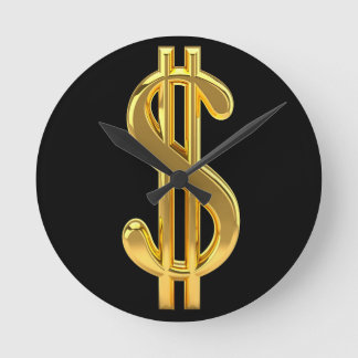 Redondo Relógio de Sinal de Dólar Preto e Dourado