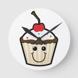 Redondo relógio do cupcake de desenho animado