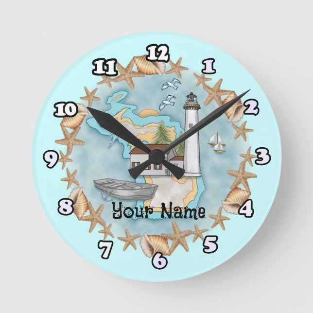 Redondo Relógio do Michigan Shells Lighthouse (Frente)