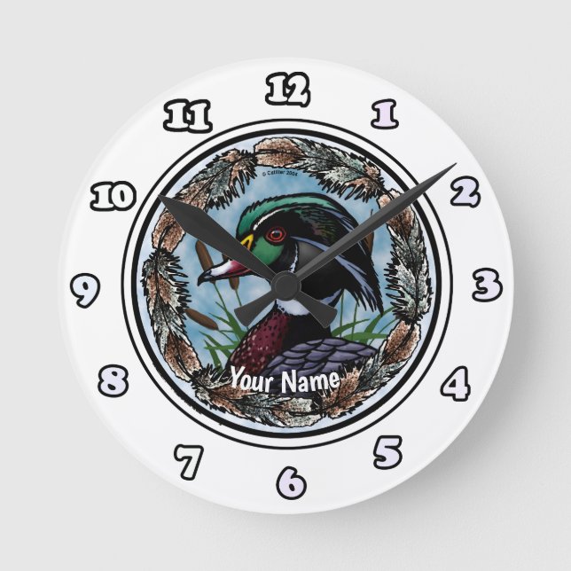 Redondo Relógio do Pato de Madeira (Frente)