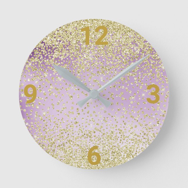 Redondo Relógio Dourado de Muro Roxo Lilac (Frente)