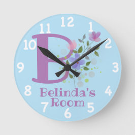 Redondo Relógio em Design Floral com Nome Belinda & Inicia