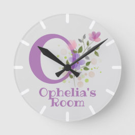Redondo Relógio em Design Floral com Nome Ophelia & Inicia