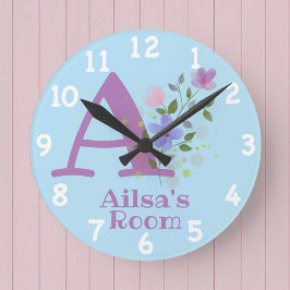 Redondo Relógio em um Design Floral com Nome e Inicial