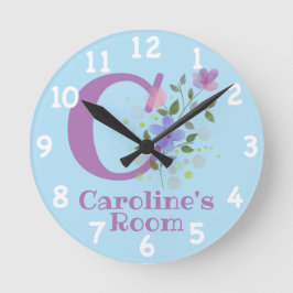 Redondo Relógio em um Design Floral com Nome e Inicial