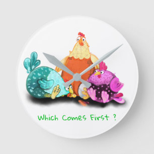 Redondo Relógio Engraçado - Galinhas Esperando Ovo Para