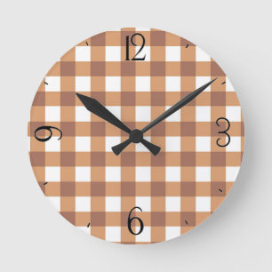 Redondo Relógio Gingham Café