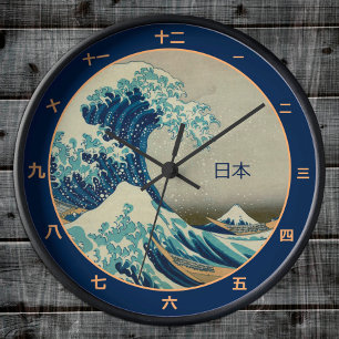 Redondo Relógio Japonês Vintage, Grande Onda de Kanagawa k