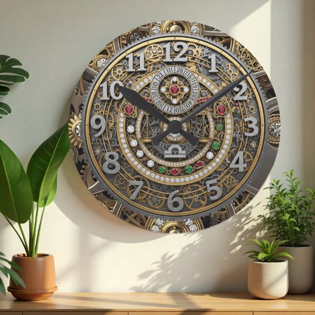 Redondo Relógio Libra, Zodiac, Steampunk, gems, vintage (Libra - Zodiac Sign Wall Clock)