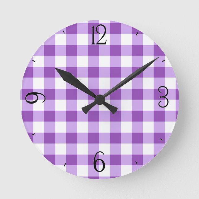 Redondo Relógio Lilac Gingham (Frente)