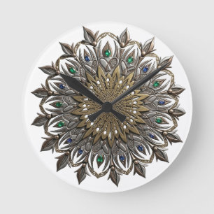 Redondo Relógio Mandala Pavão Elegante