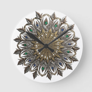Redondo Relógio Mandala Pavão Elegante