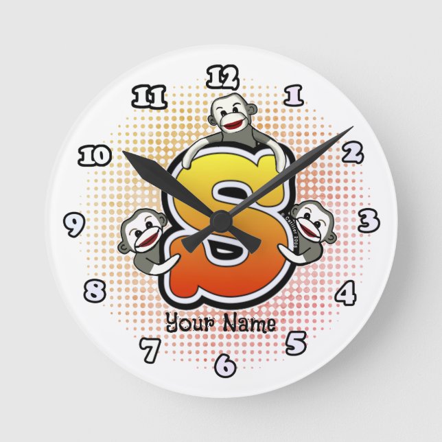 Redondo Relógio Monograma S Sock Monkey (Frente)