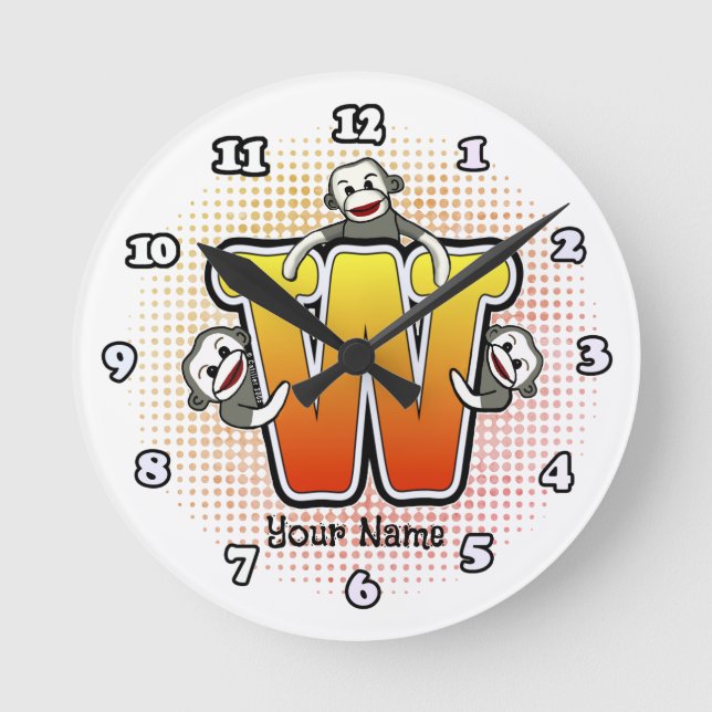 Redondo Relógio Monograma W Sock Monkey (Frente)