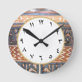 Redondo Relógio numérico árabe em azul e Dourado