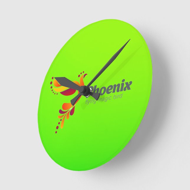 Redondo Relógio oval verde lima com uma fênix estilizada (Ângulo)