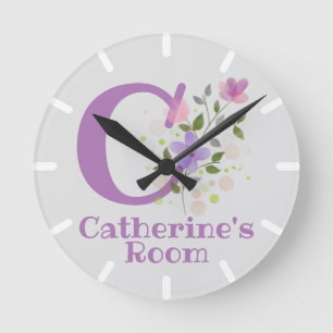 Redondo Relógio para Quarto de Crianças com Nome Catherine