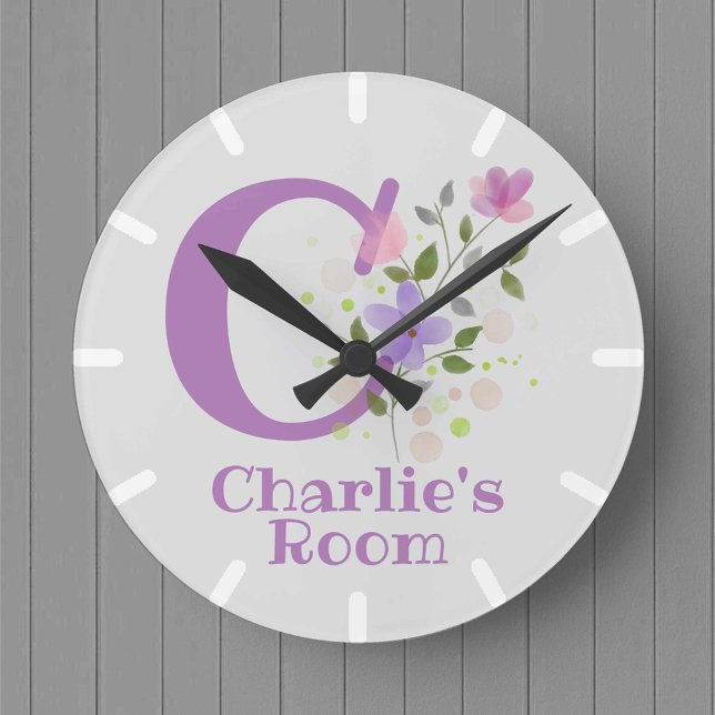 Redondo Relógio para Quarto de Crianças com Nome Charlie & (Criador carregado)