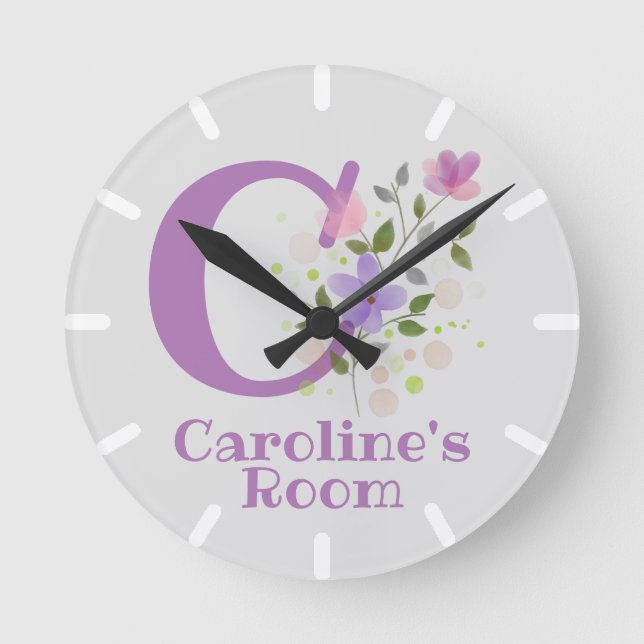 Redondo Relógio para Quarto de Crianças com o Nome Carolin (Frente)