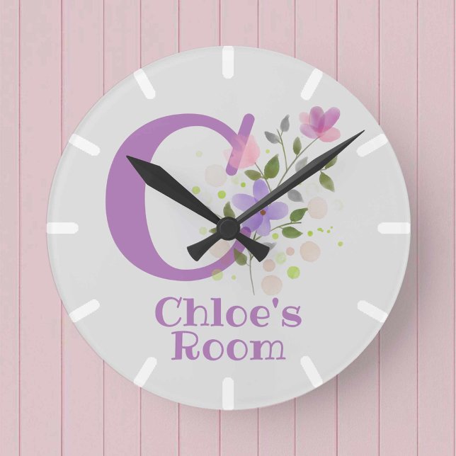 Redondo Relógio para Quarto de Crianças com o Nome Chloe (Criador carregado)