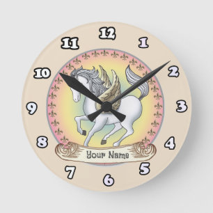 Redondo Relógio Pegasus Unicórnio Branco