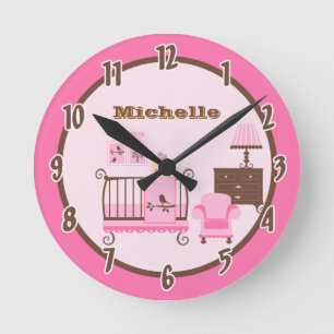 Redondo Relógio Personalizado Da Sala De Bebê Rosa