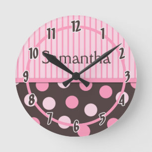 Redondo Relógio Personalizado de Bolinhas Moderna Rosa Beb