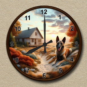 Redondo Relógio personalizável com um Malinois belga