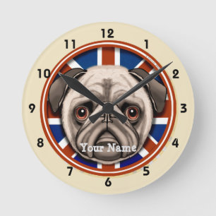 Redondo Relógio Pug Inglaterra