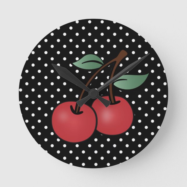 REDONDO RELÓGIO ROCKABILLY CHERRY POKE DOTS WALL CLOCK (Frente)