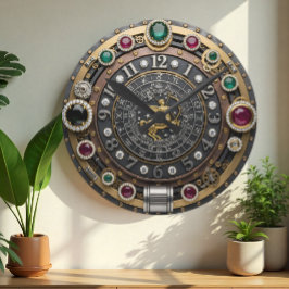 Redondo Relógio Sagitário, sinal zodíaco, Steampunk, gemas