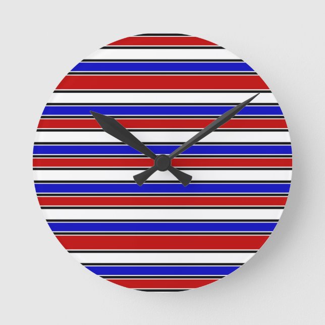 Redondo Relógio Vermelho Branco e Azul (Frente)