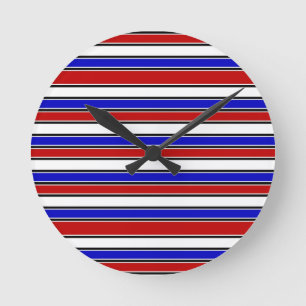 Redondo Relógio Vermelho Branco e Azul