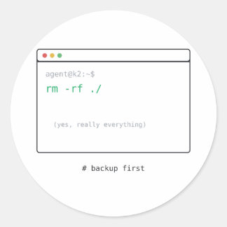 Redondo rm -rf / - Adesivo de Presente para Devs