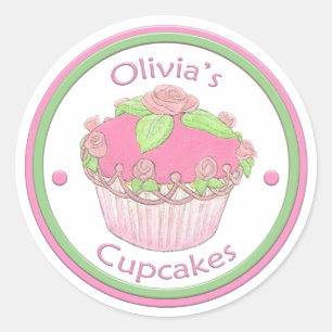 Redondo Rosa Cupcake Adesivo ~ Obrigado