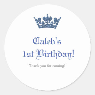 Redondo Rótulo Adesivo Blue Glitter Crown Royal Prince